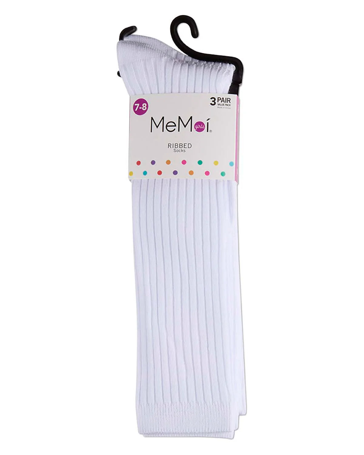 3 Pack Girls Classic Ribbed Cotton-Rich Knee Socks Camp