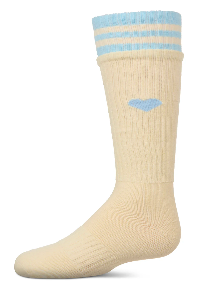 Girls RIbbed Cotton Blend heart and Stripes Knee Sock