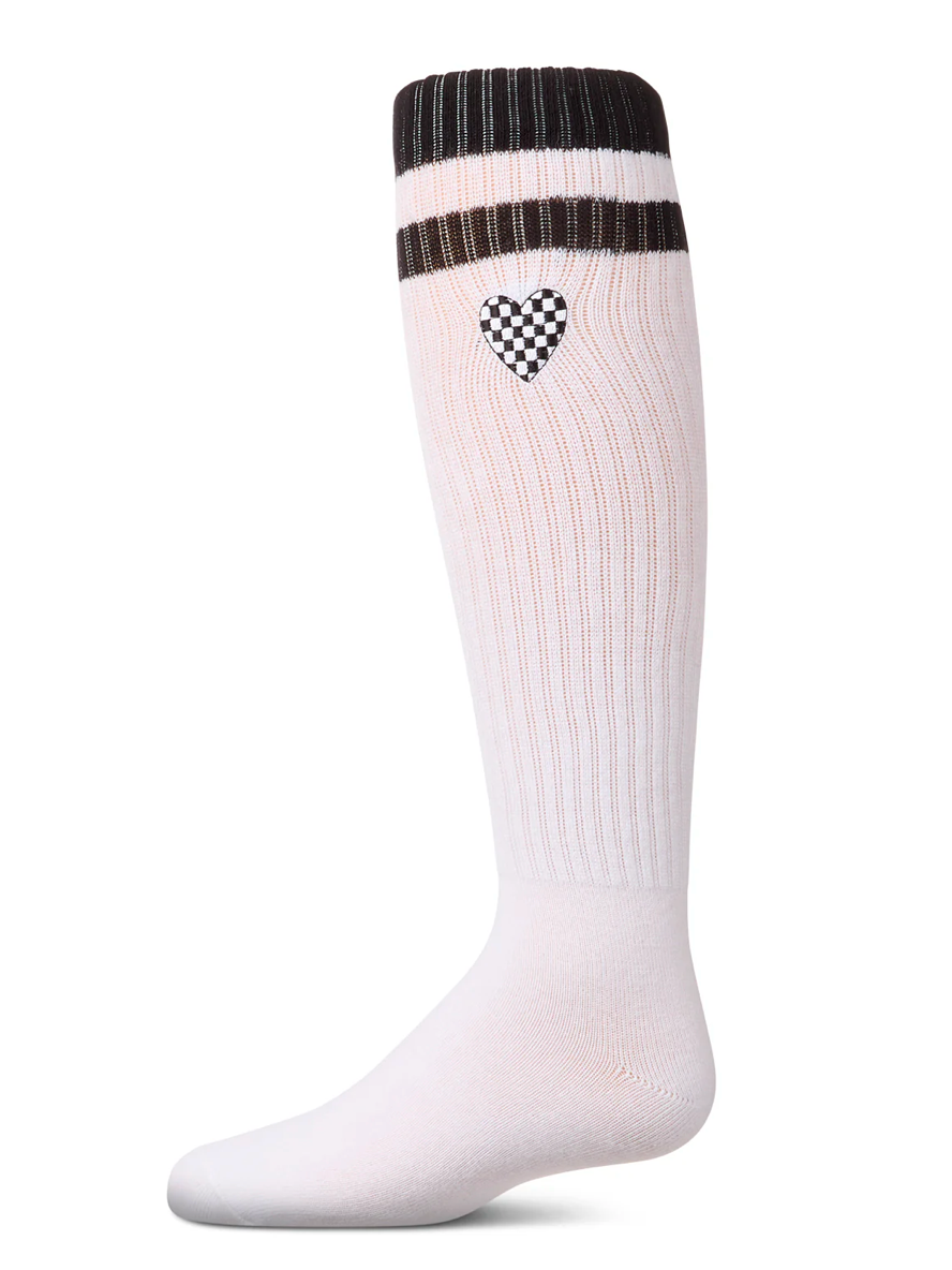 Grils Ribbed Stripe/Checkered Heart Cotton Rich Knee Sock