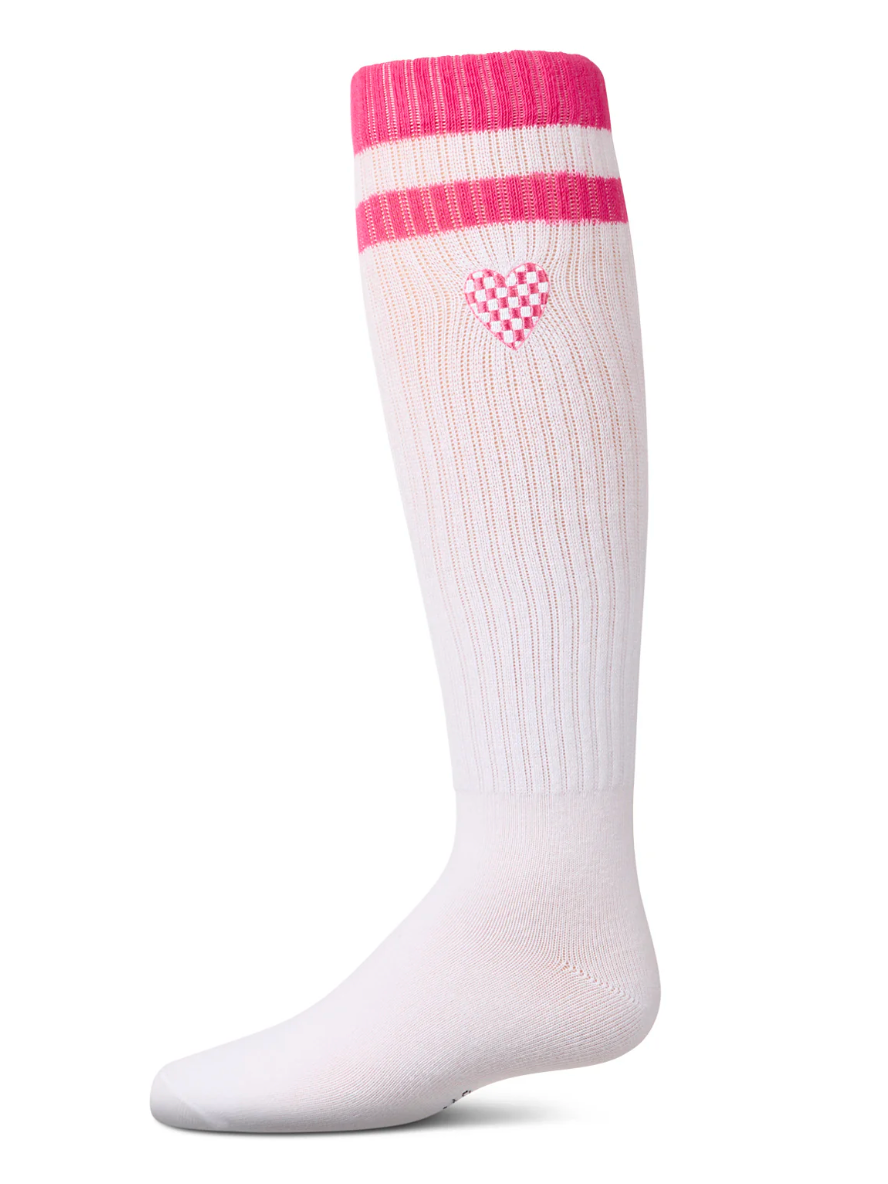 Grils Ribbed Stripe/Checkered Heart Cotton Rich Knee Sock