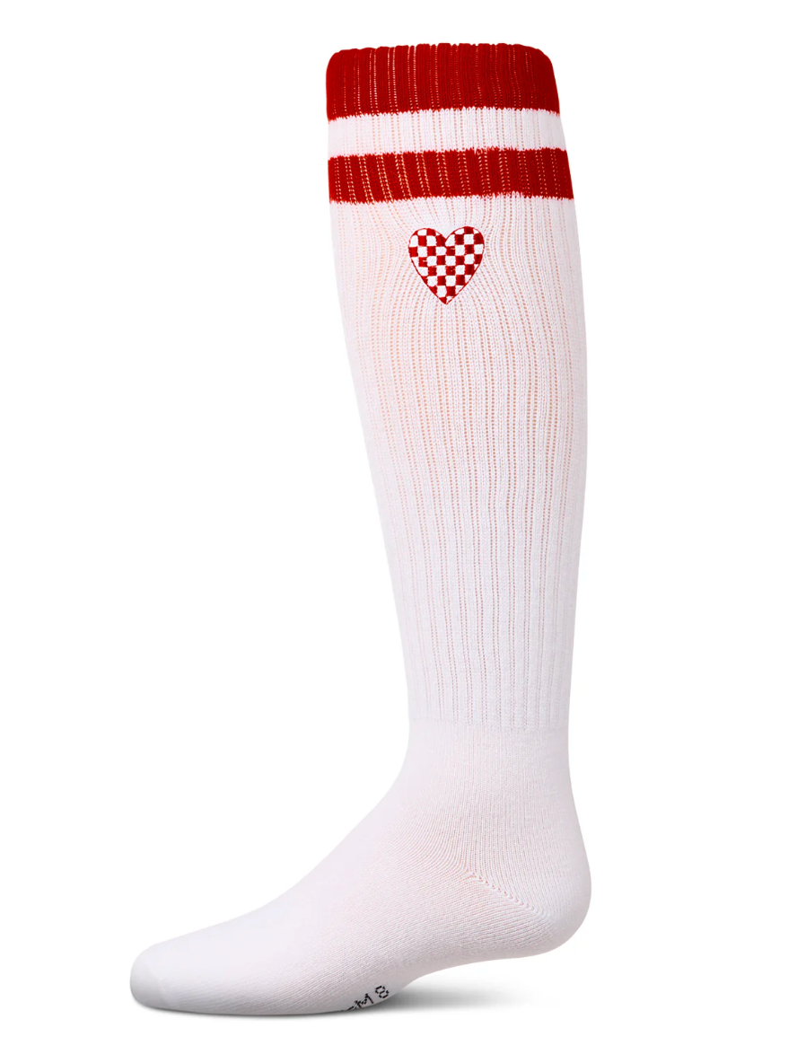 Grils Ribbed Stripe/Checkered Heart Cotton Rich Knee Sock
