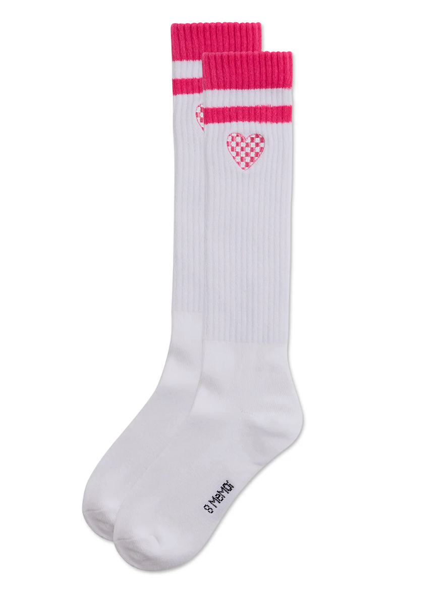 Grils Ribbed Stripe/Checkered Heart Cotton Rich Knee Sock