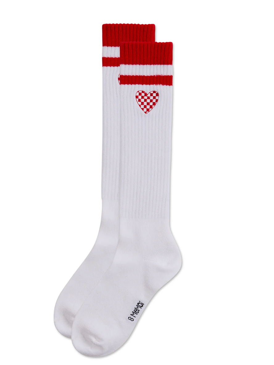 Grils Ribbed Stripe/Checkered Heart Cotton Rich Knee Sock
