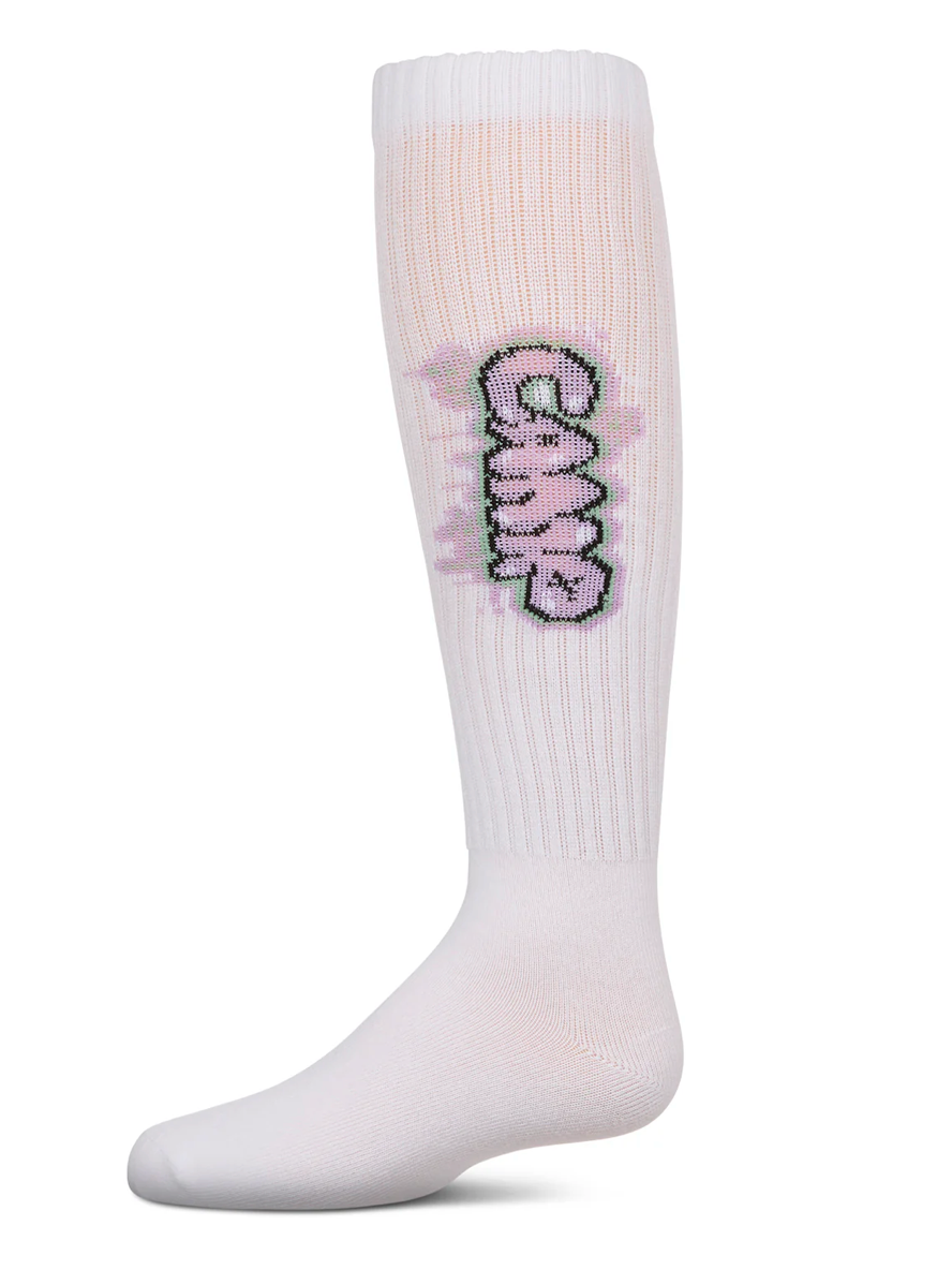 Girls Ribbed Cotton Blend Graffiti Camp Knee Sock