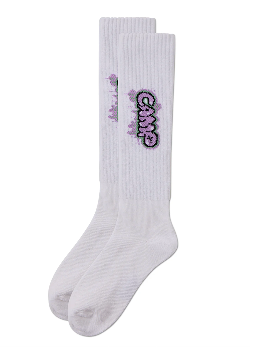 Girls Ribbed Cotton Blend Graffiti Camp Knee Sock