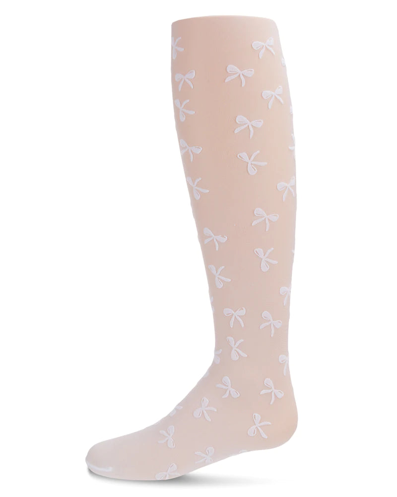 Girls Flocked Sheer Bouncing Bow Tights