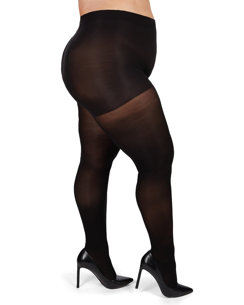 Womens Microfiber Opaque Plus Size Curvy Control Top Tights