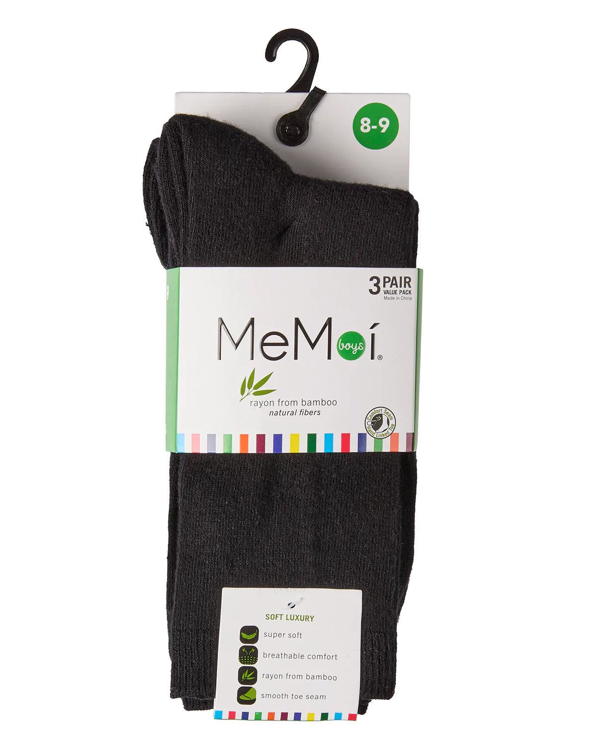 Boys' 3 Pair Pack Flat Rayon from Bamboo Blend Crew Socks